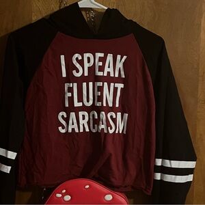 Women’s XS or Small cropped hoodie Black and Maroon Graphic Hoodie